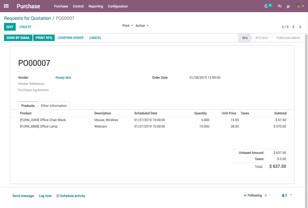 Odoo Procurement Management Software